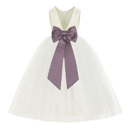 

Ivory V-Back Satin Flower Girl Dresses for Wedding Toddlers 219T
