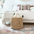 thumbnail image 4 of TAVENE 15"Wx17.7"L Tall Wicker Laundry Basket with Handles - Natural Rope Woven Storage Basket Wooden Bead Decoration, Living Room Decorative Organizer Bin for Blankets, Toys, Clothes, Shoes, Plant, 4 of 7