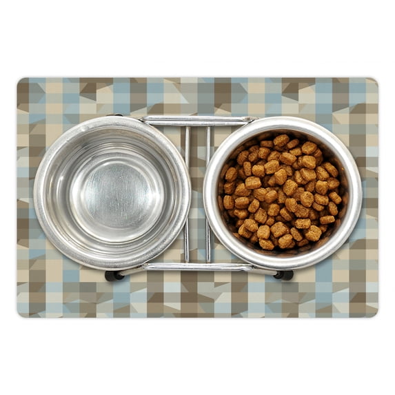 Geometric Pet Mat for Food and Water, Modern Fractal Look with Vertical Line Pattern Soft Colors Illustration, Non-Slip Rubber Mat for Dogs and Cats, 18" X 12", by Ambesonne