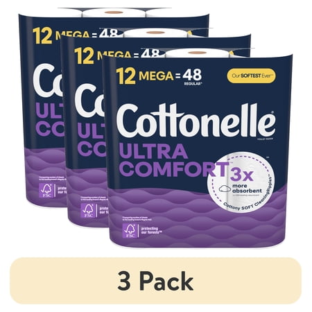 (3 pack) Cottonelle Ultra Comfort Strong Toilet Paper, 12 Mega Rolls with 244 Sheets per Roll