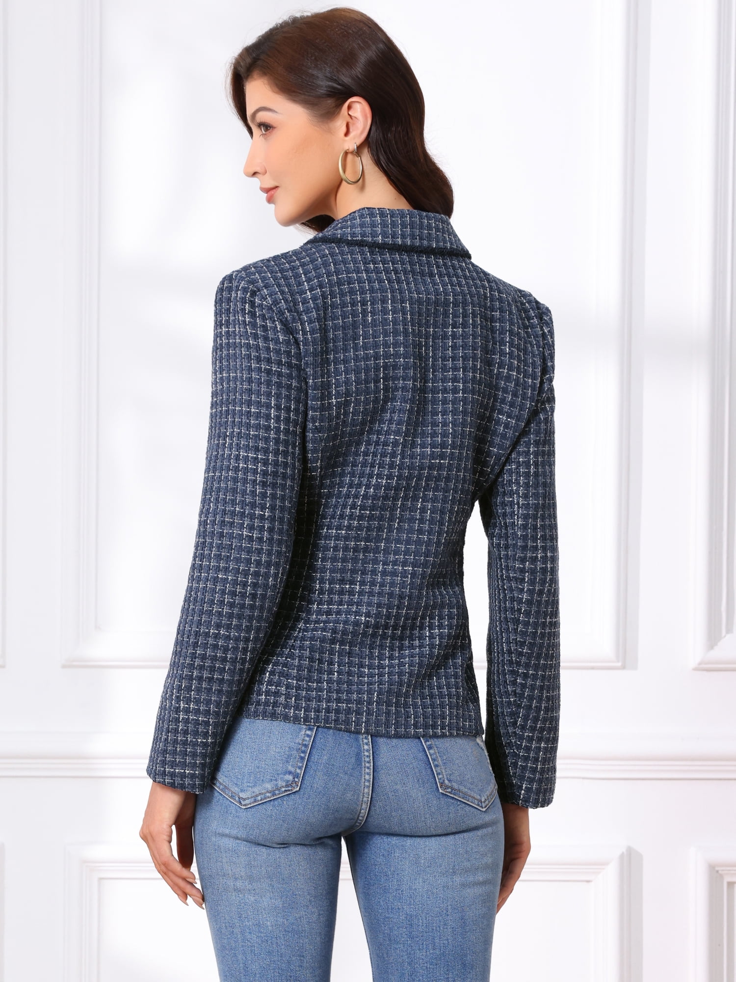 DARING DIVA Women's Notch Lapel Long Sleeve Elegant Business Casual Jacket S Dark Blue