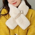 thumbnail image 3 of Eoperou Faux Pearl Buckle Wide Warm Thermal Scarf Female Autumn Winter Double-sided Imitation Mink Fur Cross Collar Scarf, 3 of 8