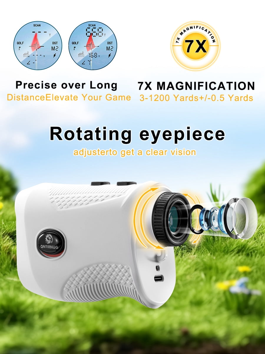 Golf 1200 Yards Rangefinder with Slope and Pin Lock Vibration Mode Continuous Scan 7X Magnification Range Finder with Rechargeable Battery,High-Precision Flag