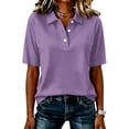 thumbnail image 3 of Garbnen Polo Shirt Women Raglan Collared Henley Short Sleeve Shirts for Women Solid Color Casual Dressy Work Golf Shirts Women Purple L, 3 of 7