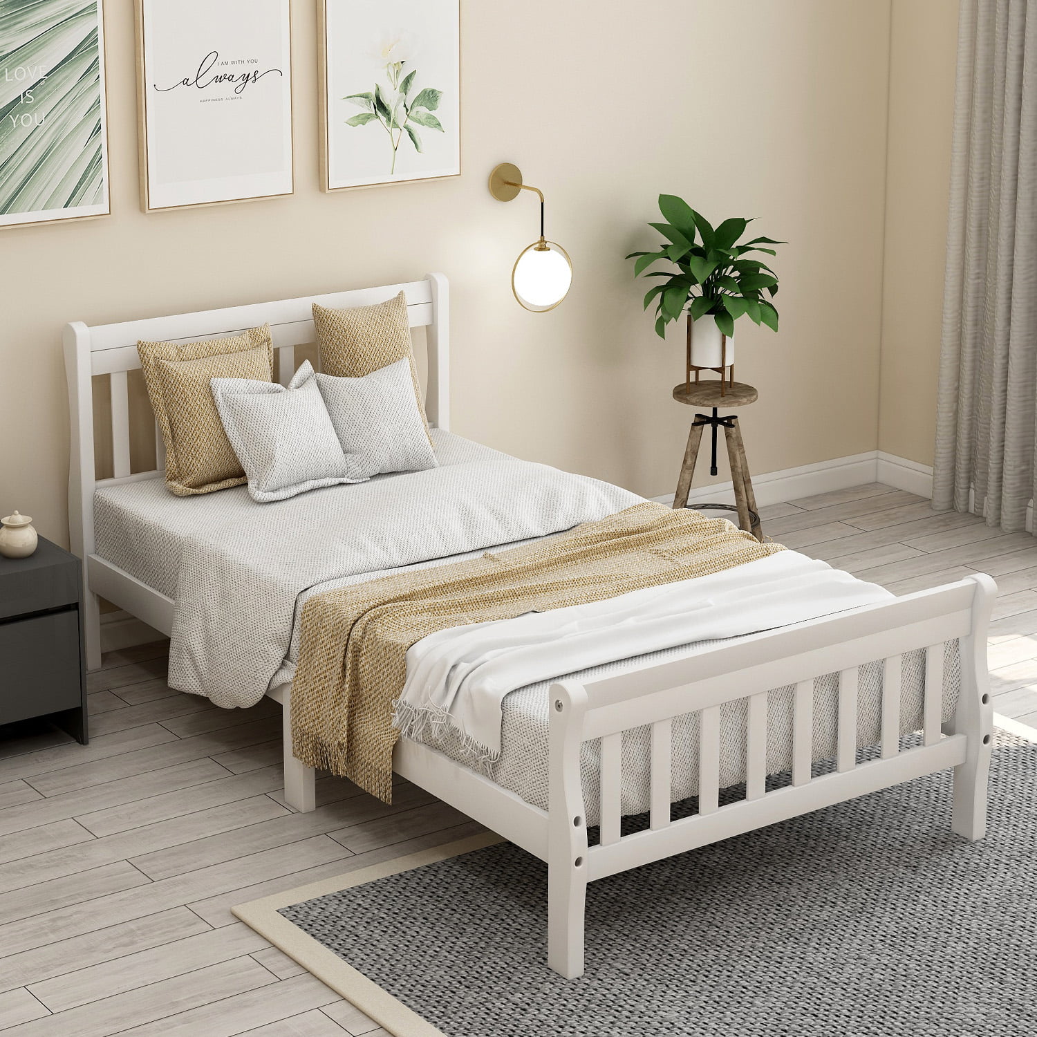 Home Bedroom Details about   Twin Size Metal Bed Frame w/ Wood Slat Design White 