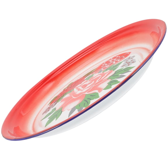 HEMOTON 11.8" Enamel Plates Set, Unbreakable Retro Red Round Dinnerware, Shallow Serving Platters for Pasta, Salad, Camping, Outdoor, Picnic, BBQ