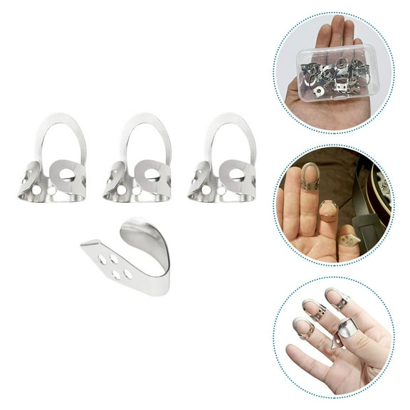 STRANDCHIC Harp Picks Metal Guitar Finger Pick Silver Ergonomic Adjusting Size Music Practice 1 Set