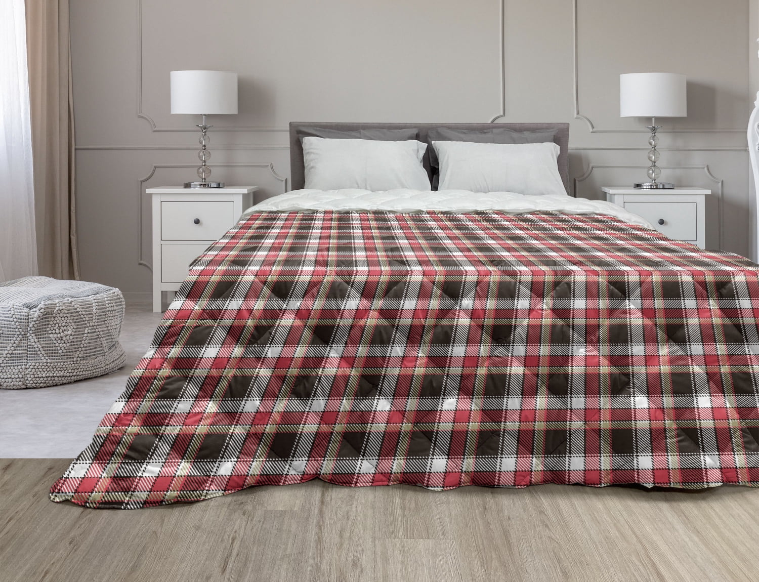 Checked Pattern Comforter Checkered Down Alternative Comforter, Retro Plaid Pattern Geometrical ...