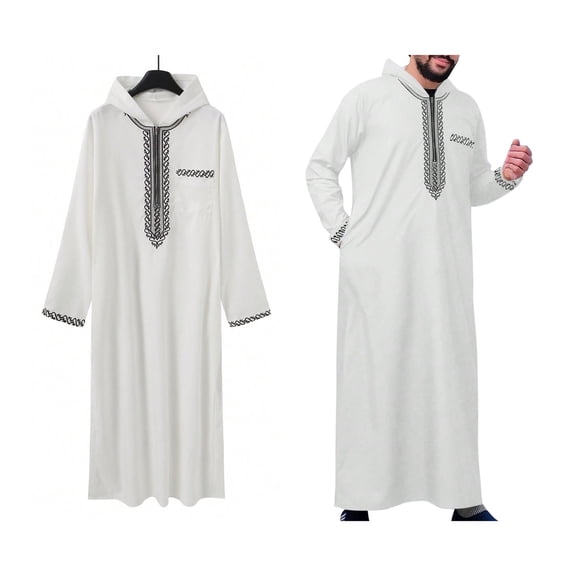 Kaftan Thobe for Men Casual Long Sleeve Summer Robes for Men Crew Neck Mens Thobe Muslim White Abaya