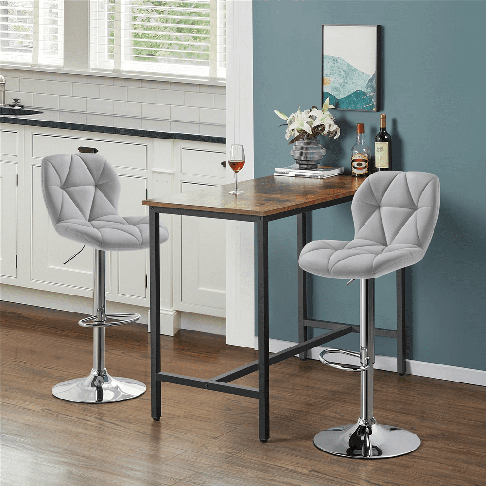 Alden Design Adjustable Counter-Height Faux Leather Modern Barstool, Set of 2, Light Gray