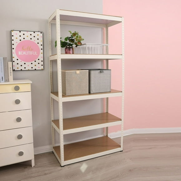 Storage Shelves - 5 Tier Adjustable Garage Storage Shelving, Heavy Duty Metal Storage Utility Rack Shelf Unit for Warehouse Pantry Closet Kitchen, 23.6" x 15.7" x 47.2", White