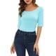 thumbnail image 1 of INSPIRE CHIC Camisetas de Cuello Barco para Mujeres, de Manga Corta, Ajustadas, Suaves, T-Shirt XL Azul Cielo, 1 of 7