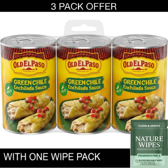 3X Old El Paso Green Chile Enchilada Sauce Mild & Wipe Pack 10 oz