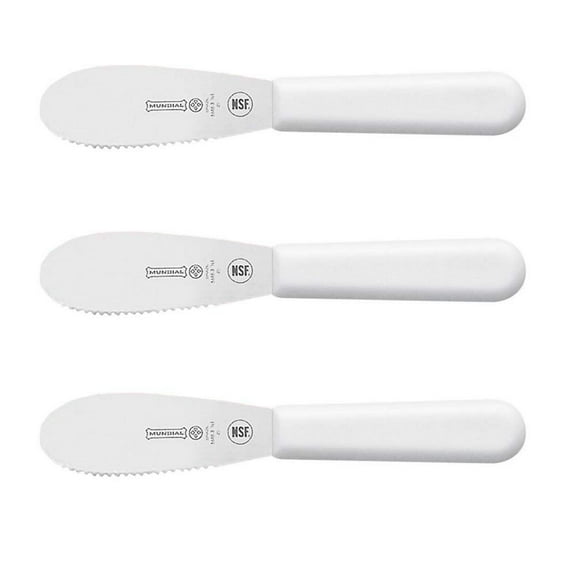 Mundial W5688E-3 1/2 Serrated Edge Sandwich Spreader, White Polypropylene Handle - 3 Pieces