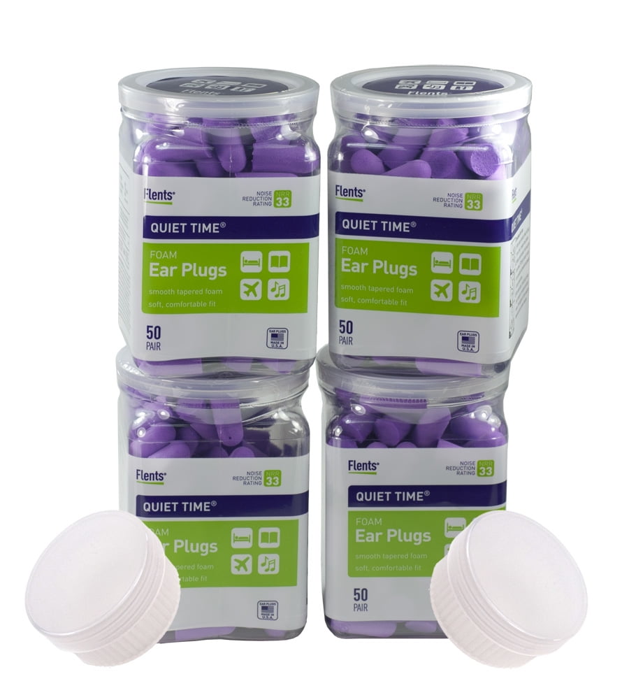 Flents Quiet Time Foam Ear Plugs 4 Pack (200 Pair) with 2 Free Travel Jars