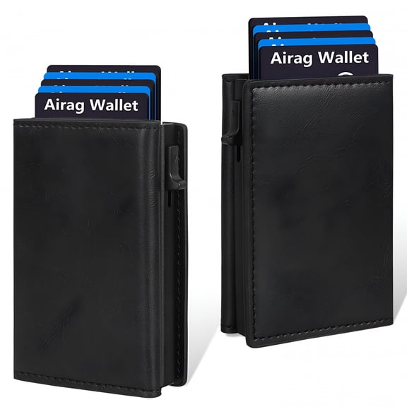 AOMRCOL Mens Wallet Card Holder,Smart Wallet for Men,Pop Up Card Case,Top Grain Leather,RFID Blocking,Slim,Minimalist,Ultra Thin,Front Pocket,9-14 Card Capacity,ID Window,Cash Slot (Black)