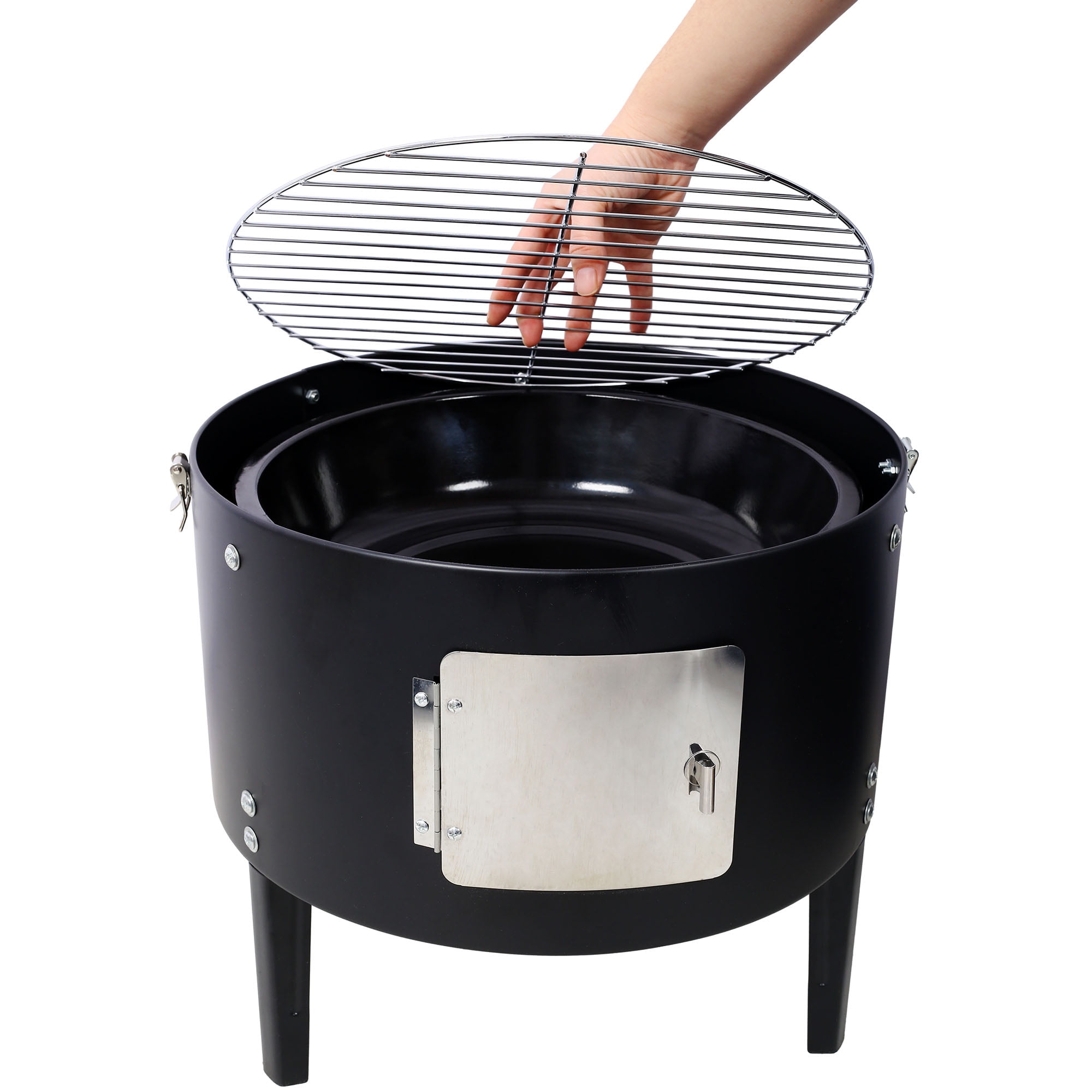 Heavy Duty 17 Inch Steel Charcoal Smoker in Black - for Outdoor Cooking, Premium BBQ Grill for Perfectly Smoked Meats and Delicious Barbecue