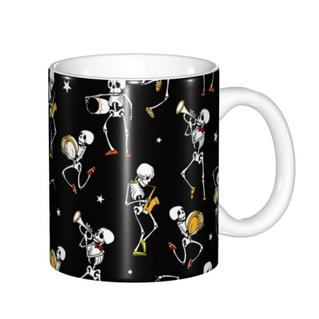 

Yiaed Playing Music Skeletons Print Ceramics Coffee Large Handle Design Extra Large Tea and Coffee Cup for Office and Home Mugs