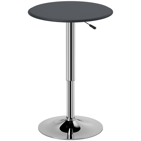 Homiyad 25" Classic Round Adjustable Faux Leather Chrome Standing Bistro Table, Black