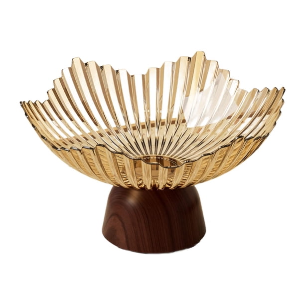 Bandeja para servir con pedestal para fruta. Decoración moderna, versátil y creativa para el hogar. Oro claro