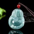thumbnail image 2 of K-KED Real Natural Grade A Jade Jadeite Blue Water Ice Species God of Wealthy Pendant, 2 of 4