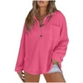 thumbnail image 1 of cfhntfmh Womens Oversized Sweater Loose V Neck Buttons Knit Long Sleeve Shirts Solid Color Pullovers with Pockets, 1 of 5