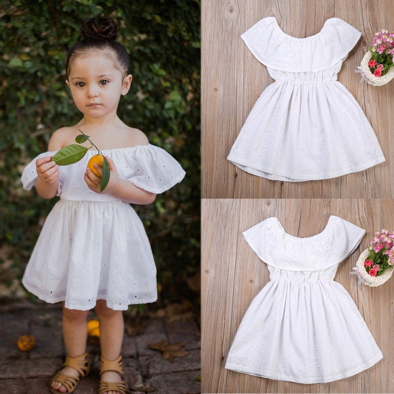 girls off the shoulder white dress