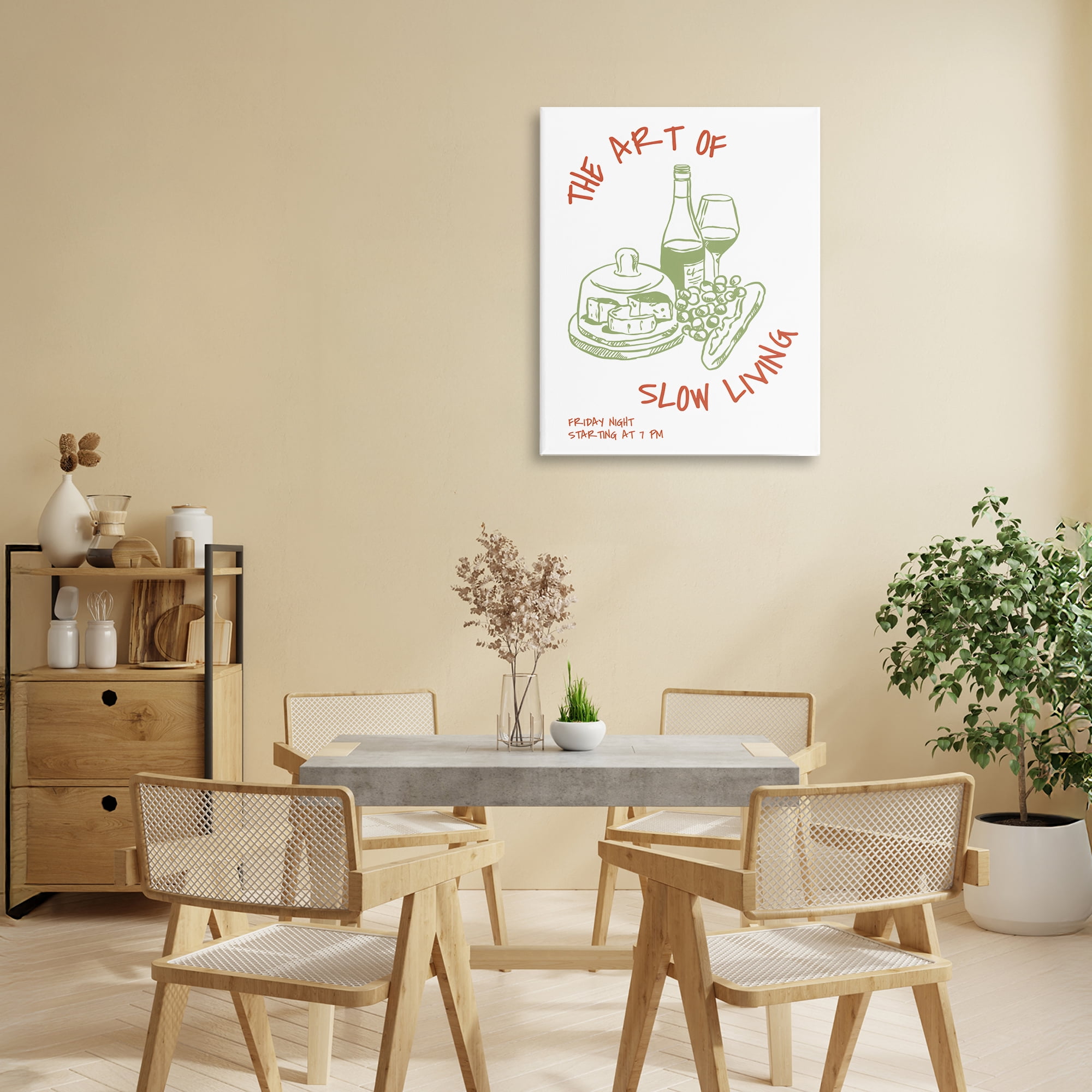 Stupell Industries Slow Living Wine & Cheese Canvas Wall Art, design by The Prints Vibe