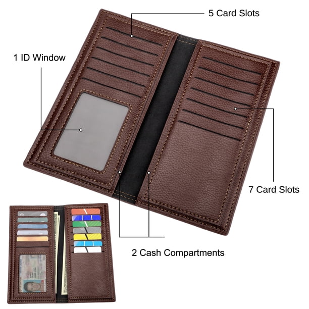 TSV Men's Long Wallet, Slim Bifold PU Leather Wallet, RFID