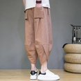 thumbnail image 5 of Bcfgryg Summer Cropped Pants Men's Retro Striped Casual Pants Trend Large Size Baggy Wide Leg Knickers Men’s Casual Pants, 5 of 5