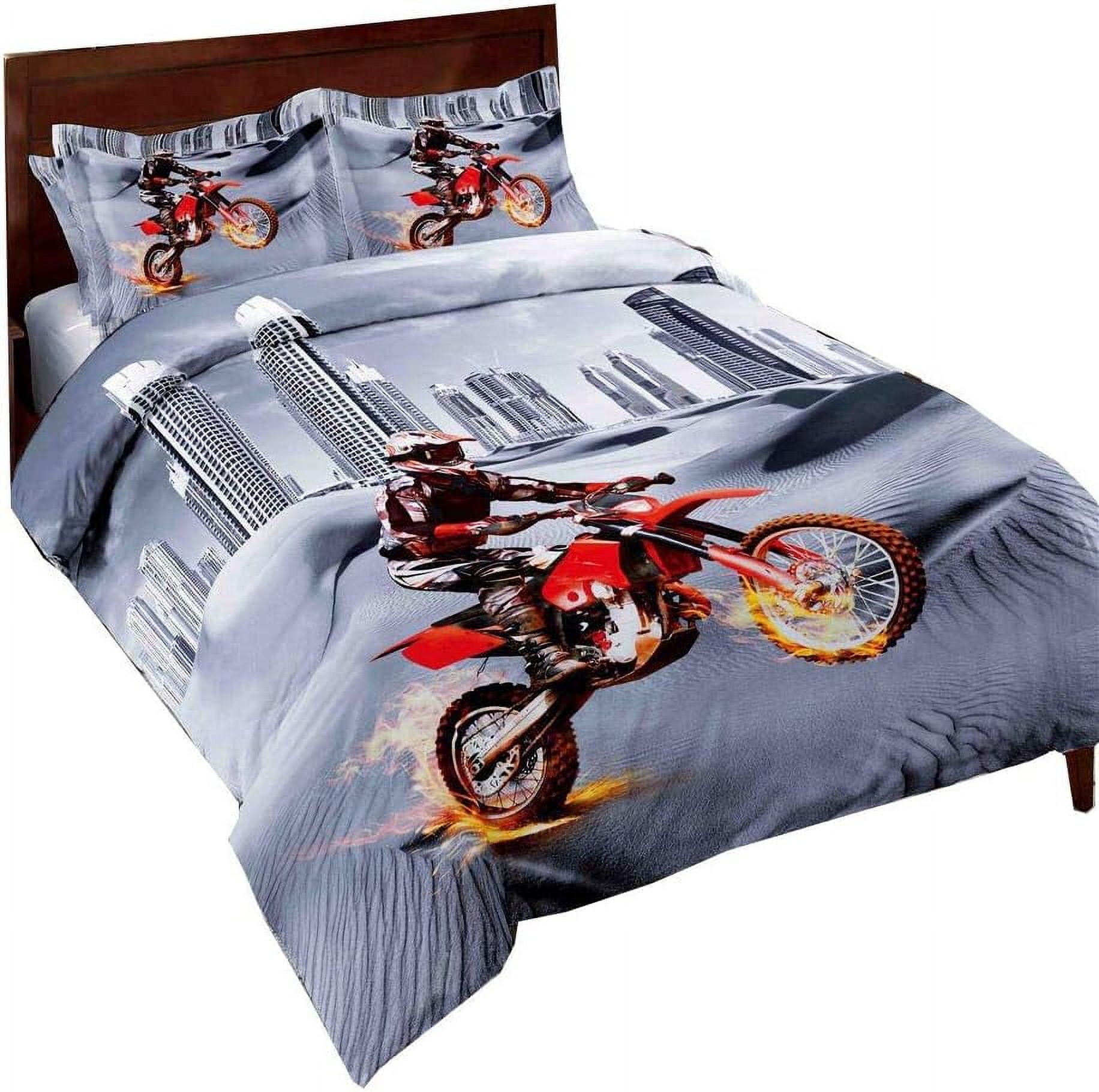 Vichonne Dirt Bike Comforter Sets Twin Size Racing Motocross Sports Extreme Theme Bedding Sets for Boys
