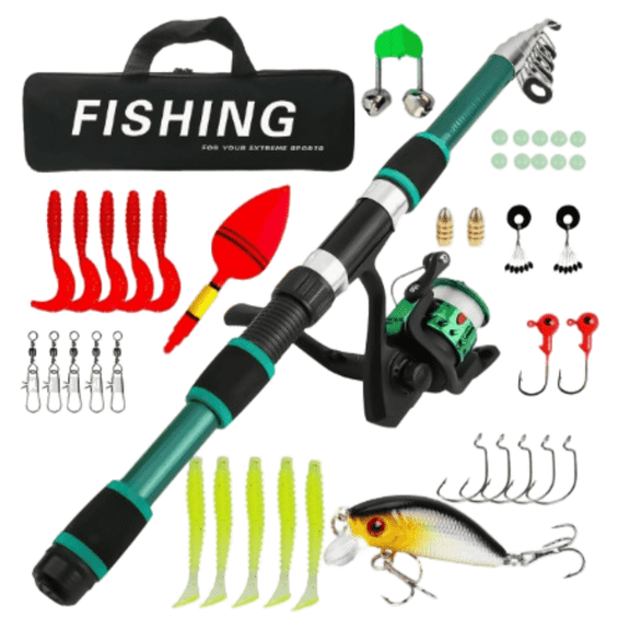 Telescopic Fishing Rod and Reel Combo 6ft Fiberglass Portable Travel Kit for All Skill