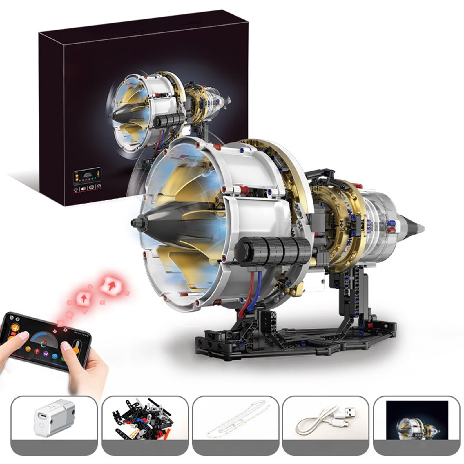 Engine Building Blocks Set, APP Controlled Combustion Model Kit with Rechargeable Motor, Physical Science Experiment Toy for Adults 14+