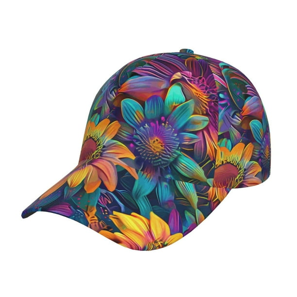 Balery Psychedelic Sunflowers Gorra de béisbol de tamaño ajustable para correr, entrenar y actividades al aire libre. Gorra de papá para todas las estaciones.