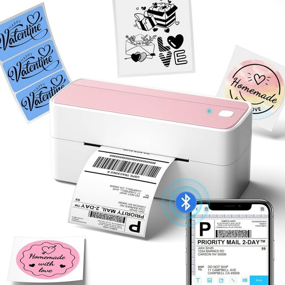 Phomemo Bluetooth Thermal Label Printer, 241BT 4X6 Wireless Shipping Labels Printer for Small Business, Pink Label Printers for Shipping Package, Compatible with iPhone,
