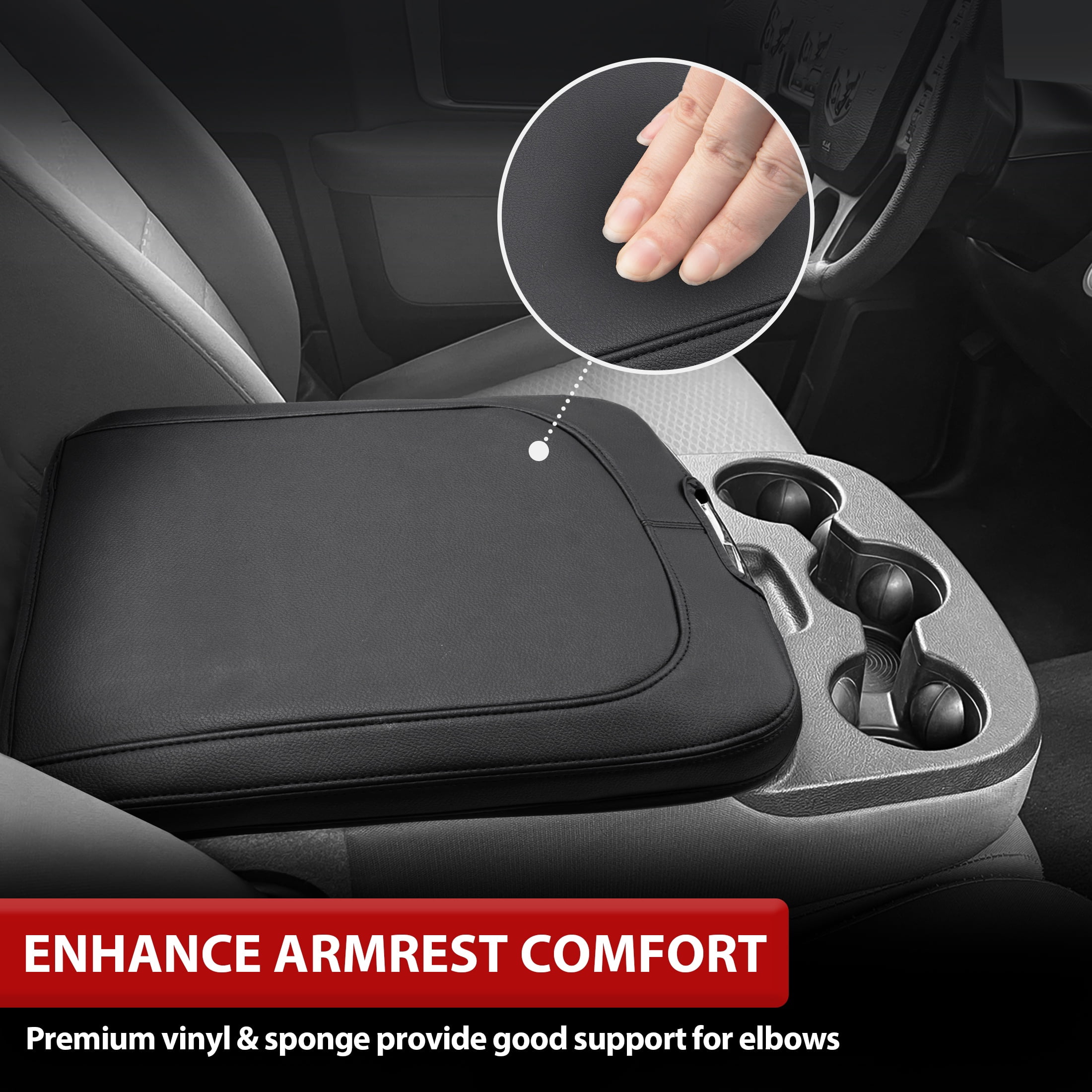 KBH Center Console Cover for Dodge Ram 1500 2013-2018, Ram 2500/3500/1500 Classic Model 2013-2025, PU Leather Armrest Cover Middle Console Lid Cover Accessories(Black)