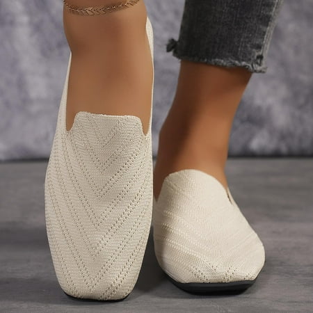 Women s Flats Shoes Pointed Toe Knit Washable Ballet Comfortable Dressy Mary Jane Flat Square Toe Ballet Shoes Dressy Slip-ons Loafers Beige 6
