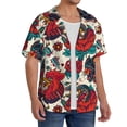 thumbnail image 4 of Xecao offers the Chicken for Men's Casual Short-sleeved Shirt, a button-up collared shirt with a pocket, perfect for beach vacations and yacht travel in the Large size., 4 of 7