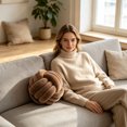 thumbnail image 6 of Velvet Round Throw Pillow Knot Decor for Sofa Bed Living Room Khaki 27x27cm, 6 of 6