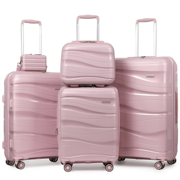 Joyway 5-Piece Luggage Set PP Hardshell Spinner Suitcase with TSA Lock - (Expandable Carry-On 20 Inch) (24 Inch 28 Inch) for School, Travel, Weekend - Rose Gold