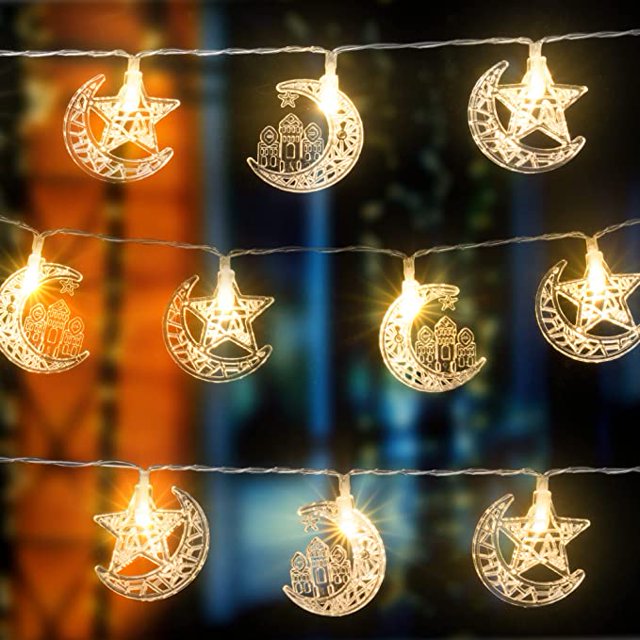 Guirnalda de luces Moon Star, 3 m, 20 luces LED para fiestas, guirnalda de luces impermeables con pilas para decoración (luz blanca cálida) ER