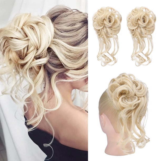 Hoojih Pieza De Cabello De Moño Desordenado 2 Piezas Updo Despeinado Con Zarcillos Extensiones De Moño De Cabello Envoltura De Cabello Rizado Ondulado Postizos De Cola De Caballo Coleteros De Cabello