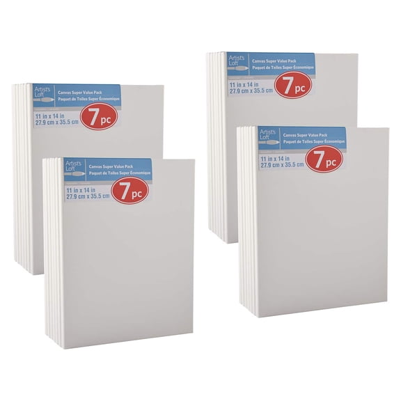 7 Count (28 total) 11 x 14Super Value Canvas by Artist's Loft Necessities - Acid Free Cotton Canvas for Paint - Acrylic - & Oils - Bulk 4 Pack