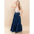 thumbnail image 2 of Women's Denim Maxi Skirt High Waisted Tiered Button Front Dark Blue XL, 2 of 8