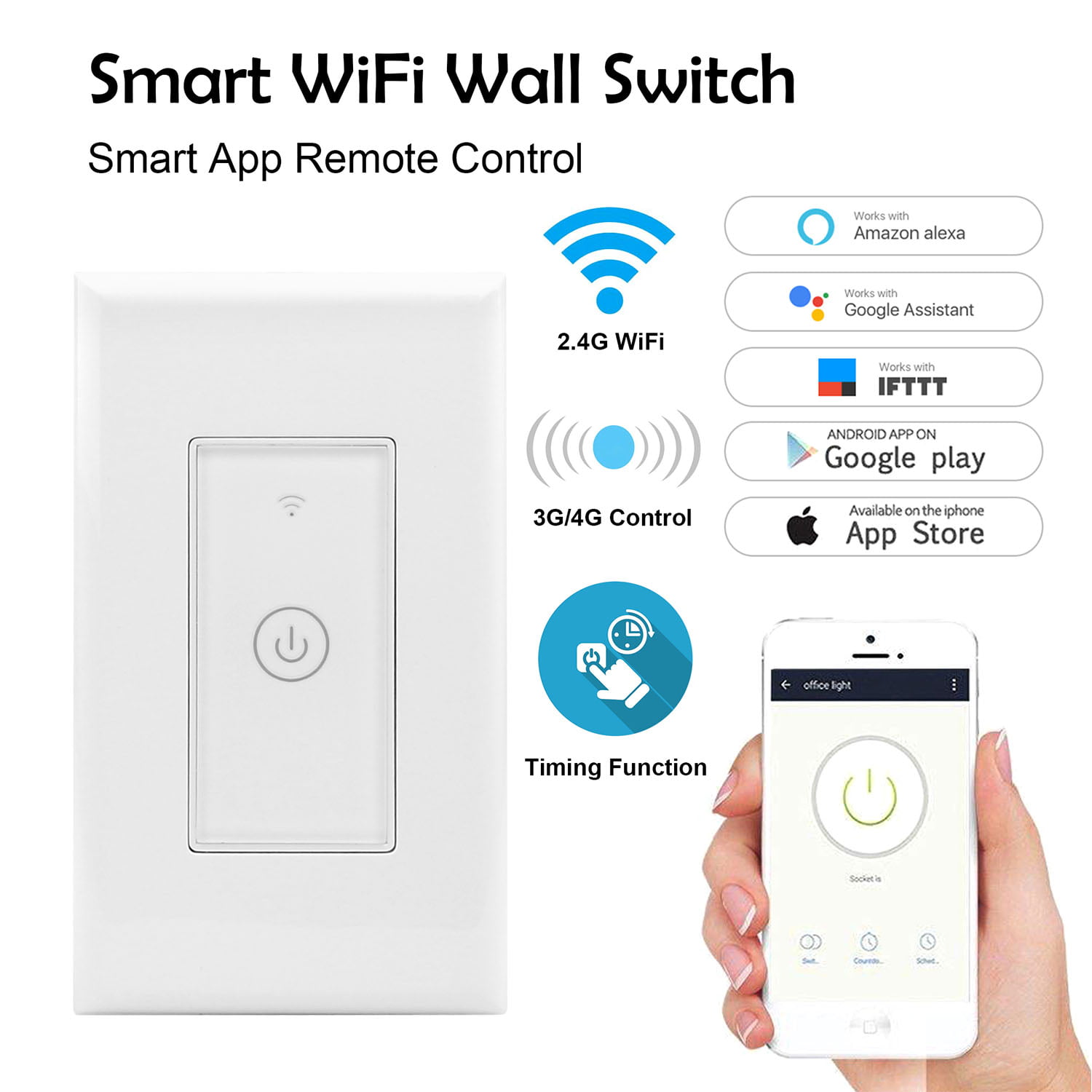 Smart Wifi Light Switch APP Remote Touch Contorl Timer Alexa/ Echo/ Google 