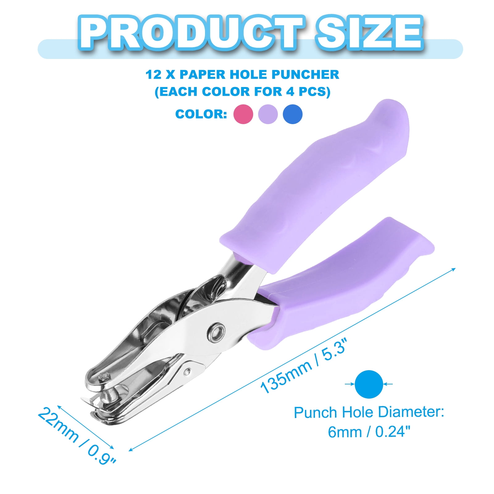 Uxcell 1/4" Single Hole Punch, 12Pcs Handheld Puncher for DIY Craft Scrapbook Ticket