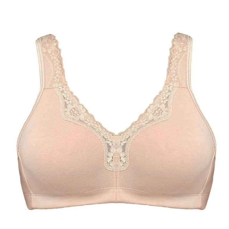 Women's Cotton Full Coverage Wirefree Non-padded Lace Plus Size Bra 48D