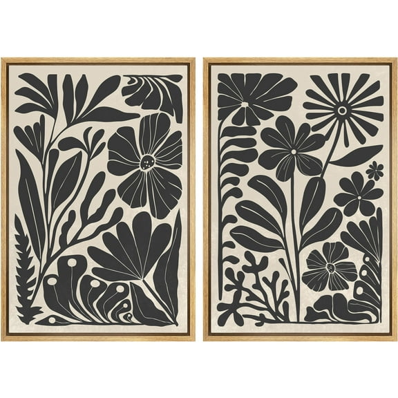 IDEA4WALL Framed Canvas Print Wall Art Set Abstract Floral Botanical Black & White Modern Art Boho Wall Decor Geometric Minimal Artwork for Living Room, Bedroom, Office -