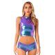 thumbnail image 3 of Ropa de baile en barra para mujer, traje de fiesta Rave para Hombre Ardiente, pantalones cortos, Top corto con espalda de corredor, trajes de baile Punk sexys metálicos brillantes, 3 of 5