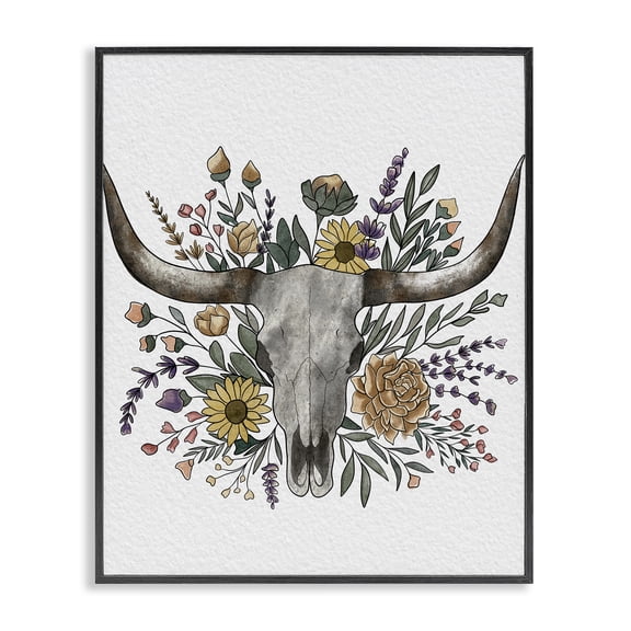 Stupell Industries Boho Wildflower Longhorn Black Framed Giclee Art, design by Alisha Kiara Design